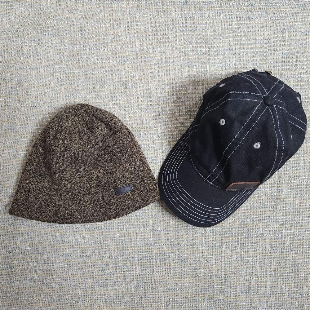 Levi's Mens Brown Beanie Black Canvas Baseball Hat 2 LOT